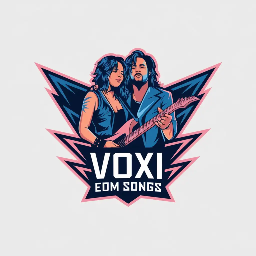 LOGO Design for Voxi EDM Songs Couple Rock Singer with Guitar and Music Theme for Entertainment Industry