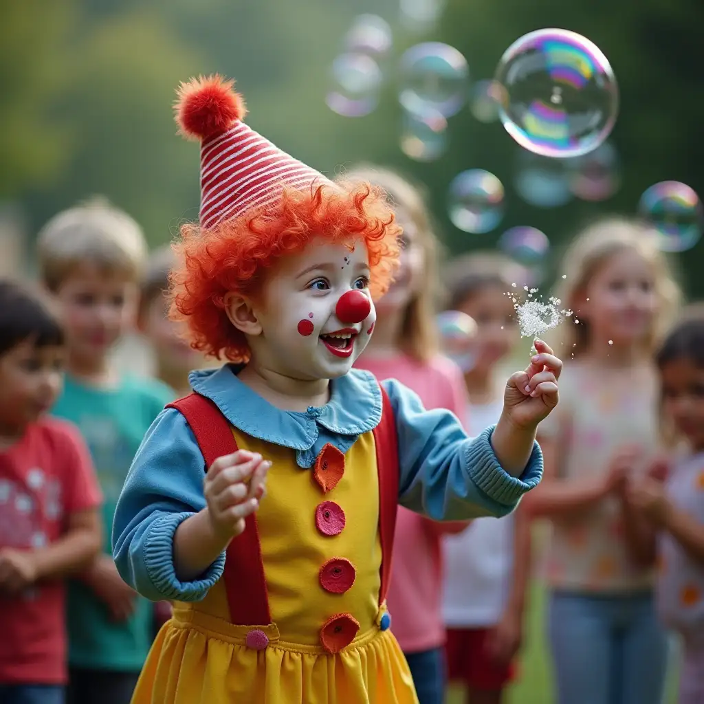 clown, children, soap bubbles