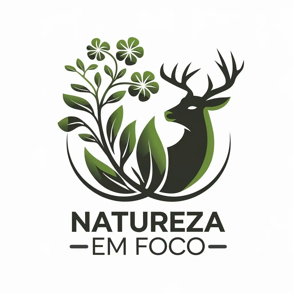 LOGO Design for Natureza em Foco Vibrant Green Earthy Brown with Plant and Animal Motifs on a Clear Background