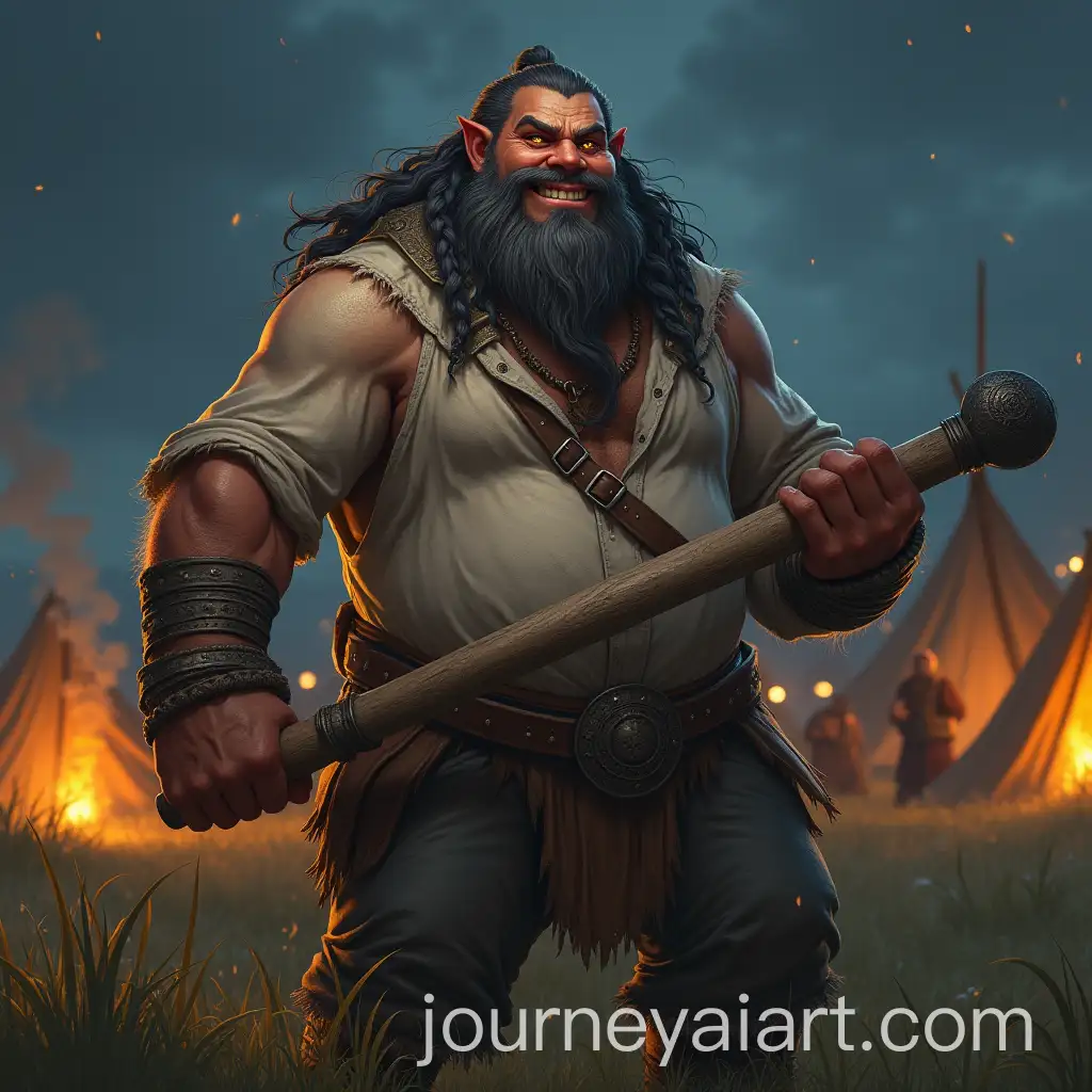 Jovial-Orc-Warrior-in-a-Medieval-Grassland-at-Night