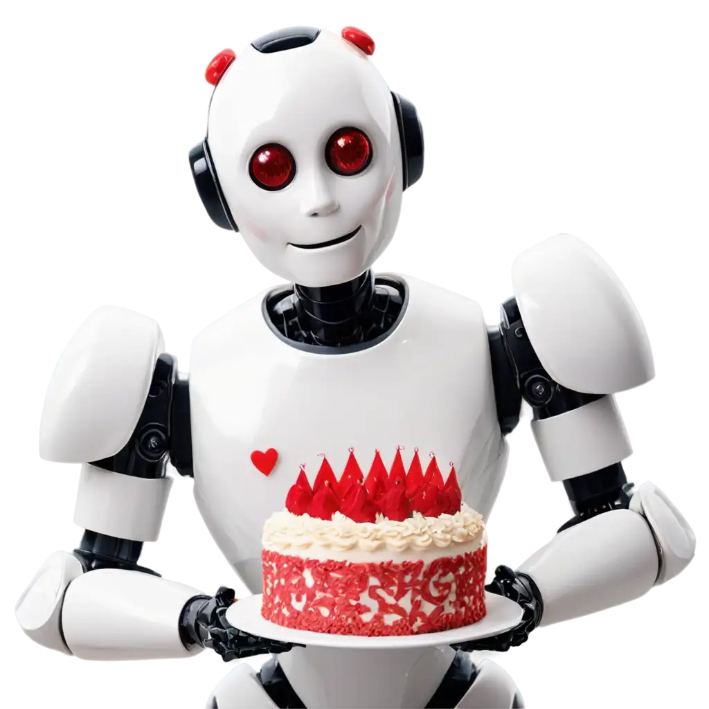 a robot celebrating birthday and valentine's day ,ultra realistic , cinematic