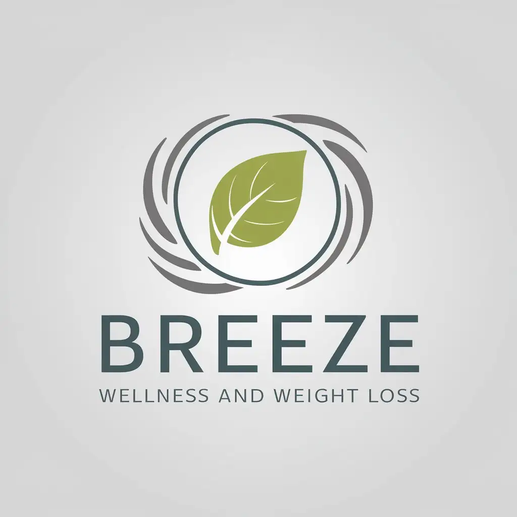 LOGO Design for Breeze Wellness and Weight Loss Sleek Style with Green Blue Gray Featuring Leaf and Air Breeze Motif