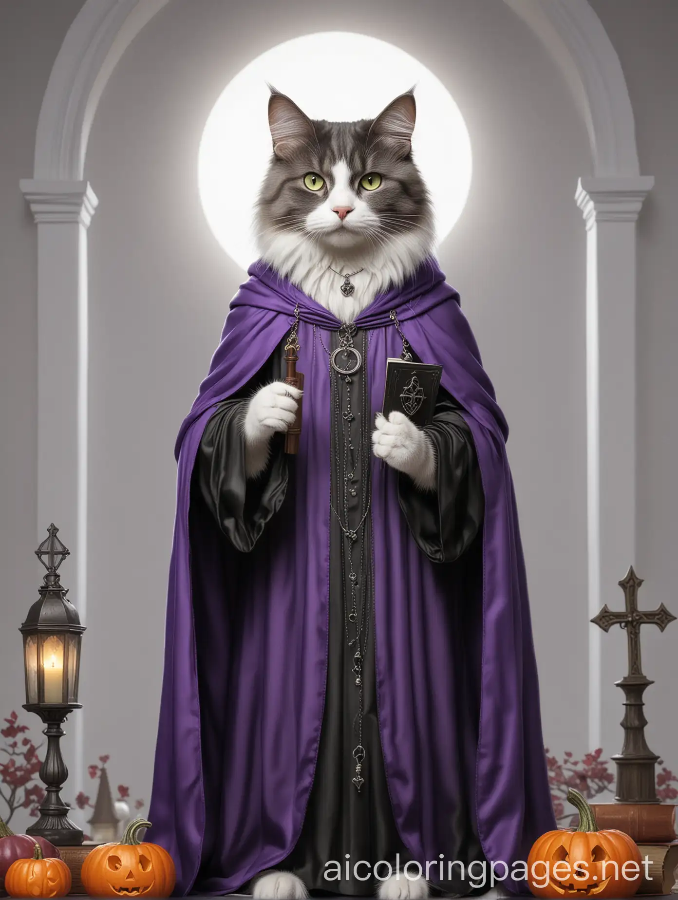 Maine-Coone-Cat-in-Purple-Robes-with-Lantern-and-Spell-Book