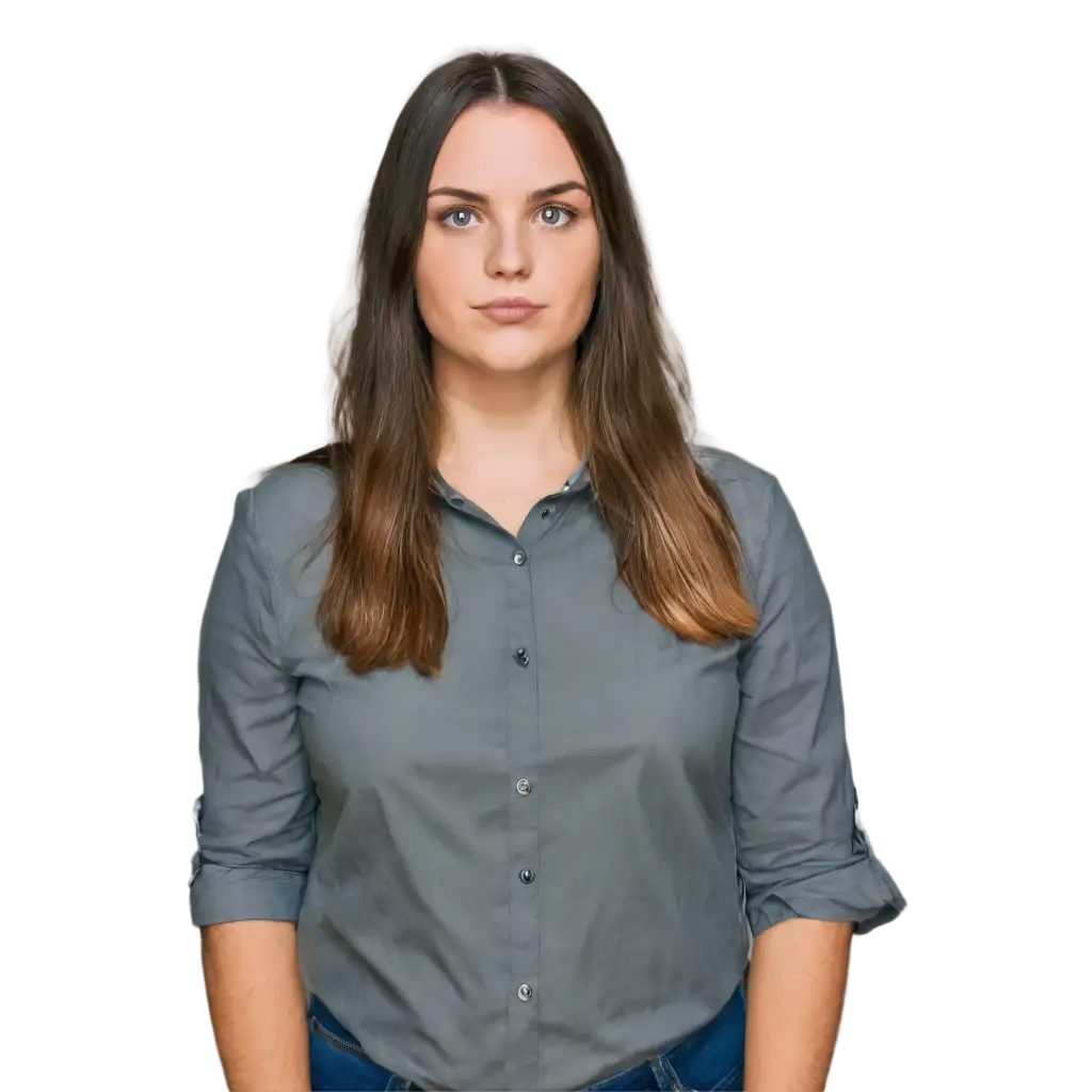 Portrait-of-American-Woman-in-Gray-Collared-Shirt-HighQuality-PNG-Image