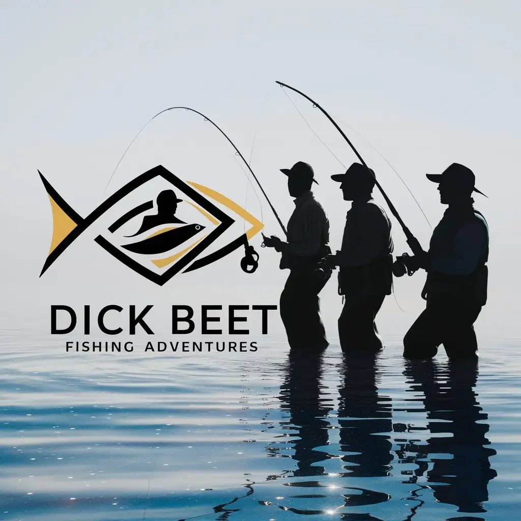 LOGO Design for Dick Beet Fishing Adventures Vector Logo with 3 Fishers and Clear Background Theme