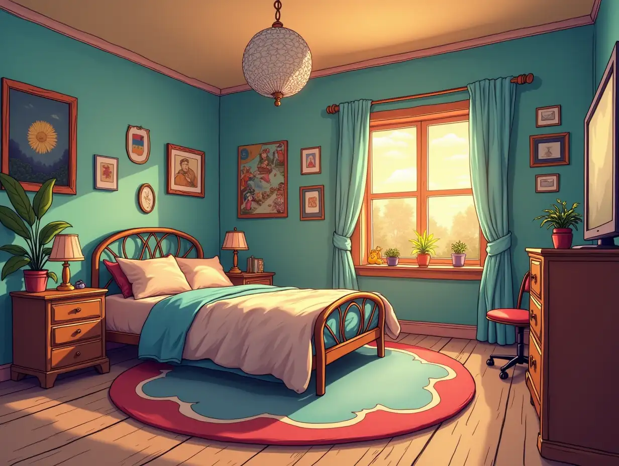 in cartoon style room of a guy loser