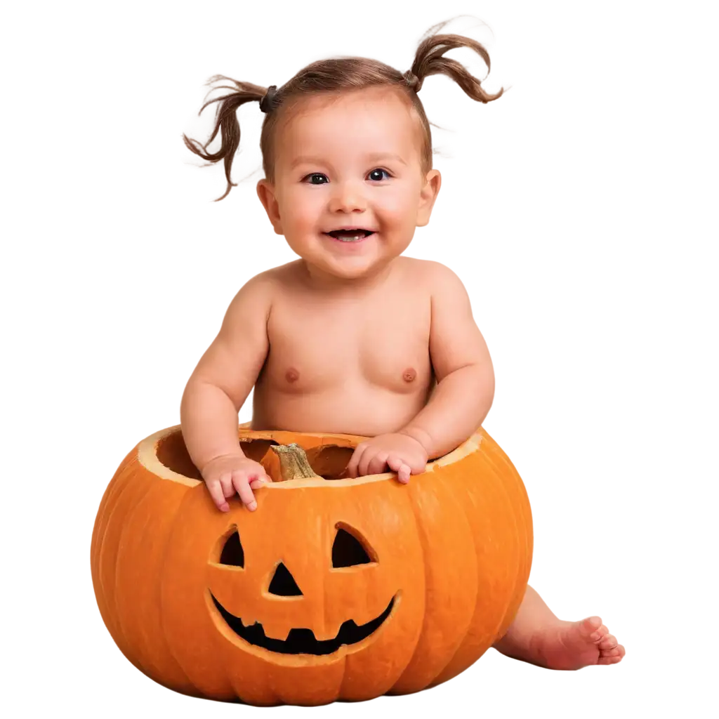 baby smiling inside a pumpkin