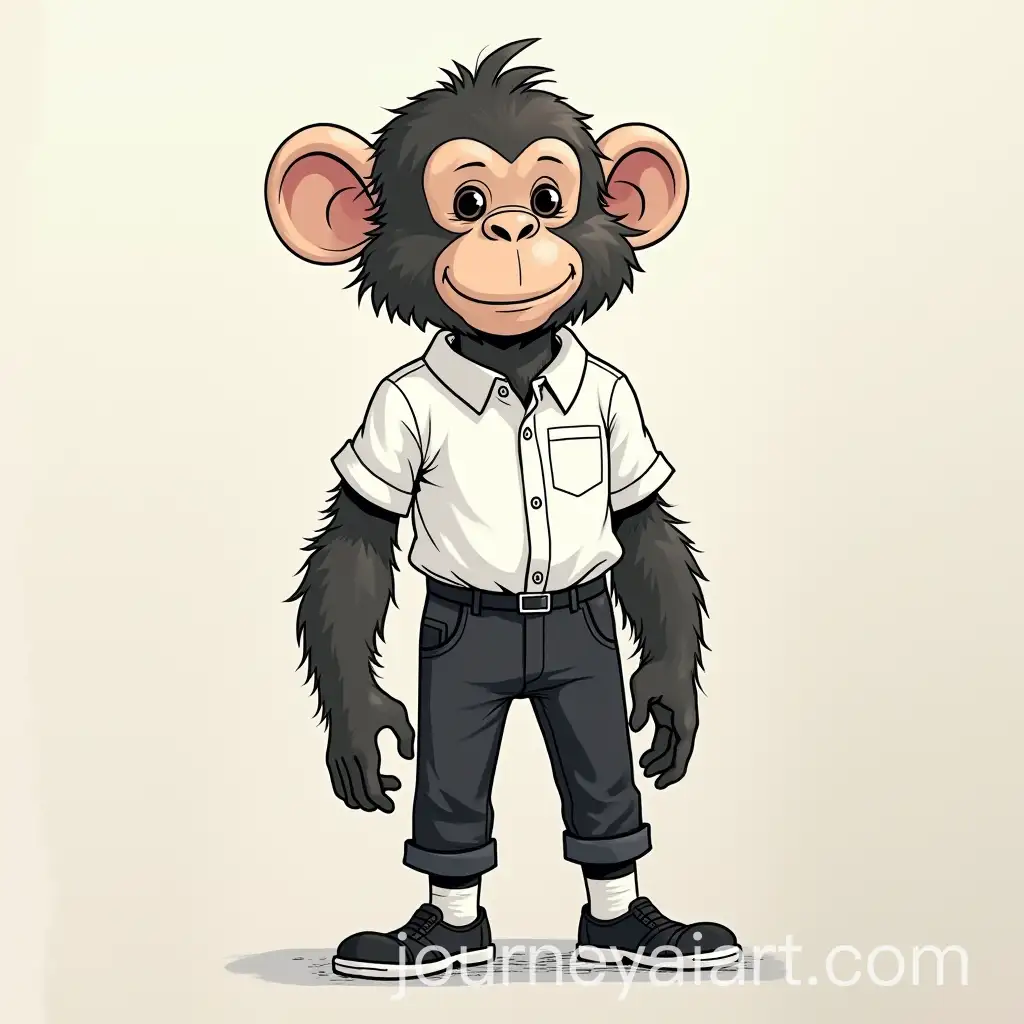 Monkey-in-Office-Outfit-with-White-Shirt-and-Black-Pants