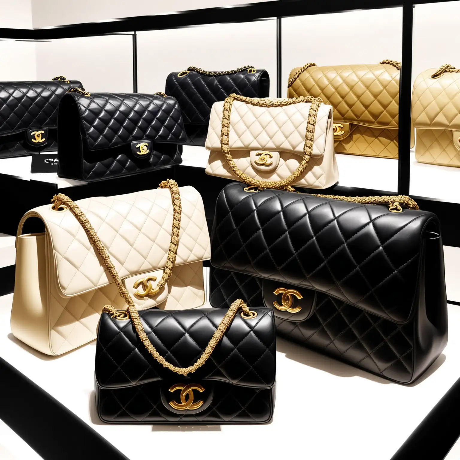 Classic-Chanel-Bags-with-Gold-Chain-Strap-on-Display