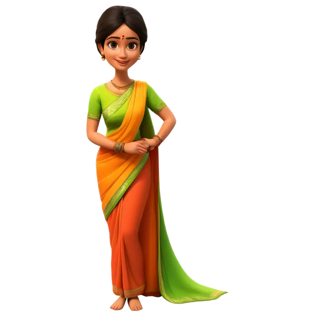 Young-Village-Lady-Cartoon-Wearing-Saree-HighQuality-PNG-Image-for-Diverse-Uses