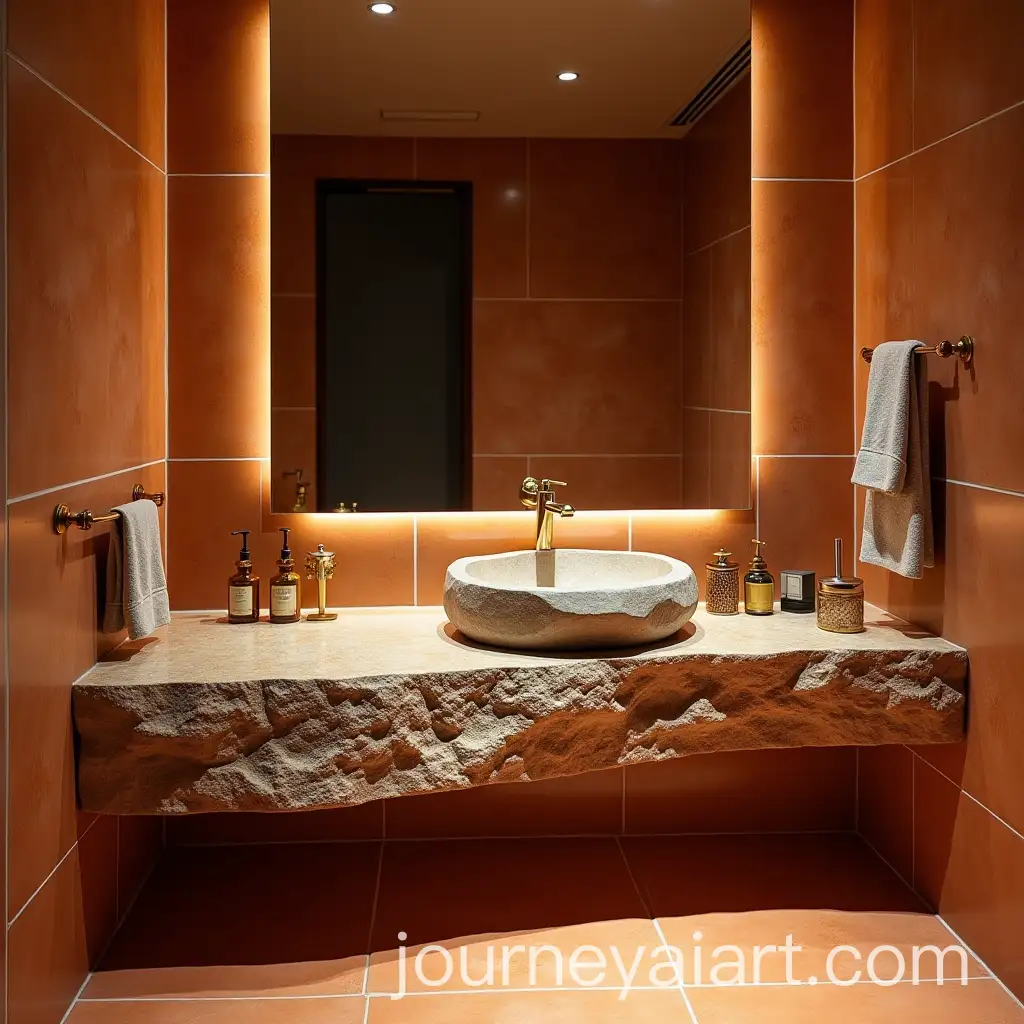 Luxurious-Bathroom-with-Rustic-Stone-Sink-and-GoldToned-Accents