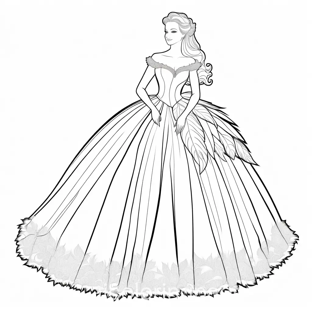 Elegant-Feathered-Bodice-Ball-Gown-Coloring-Page-for-Kids