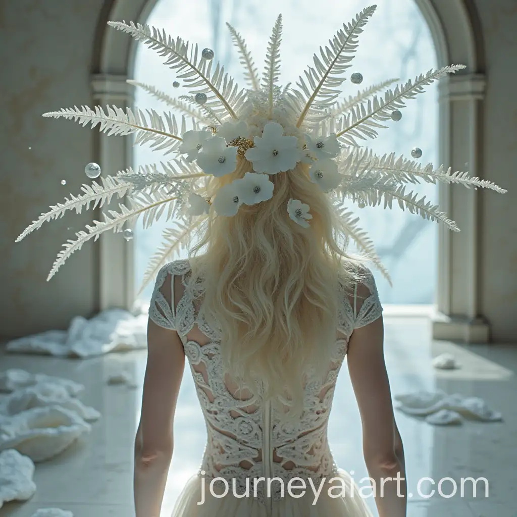 Elegant-Headpiece-with-Mirrors-and-White-Ferns