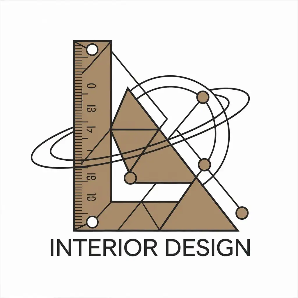 LOGO Design for Interior Design Geometric Ruler Triangles with Saturns Circles on Clear Background