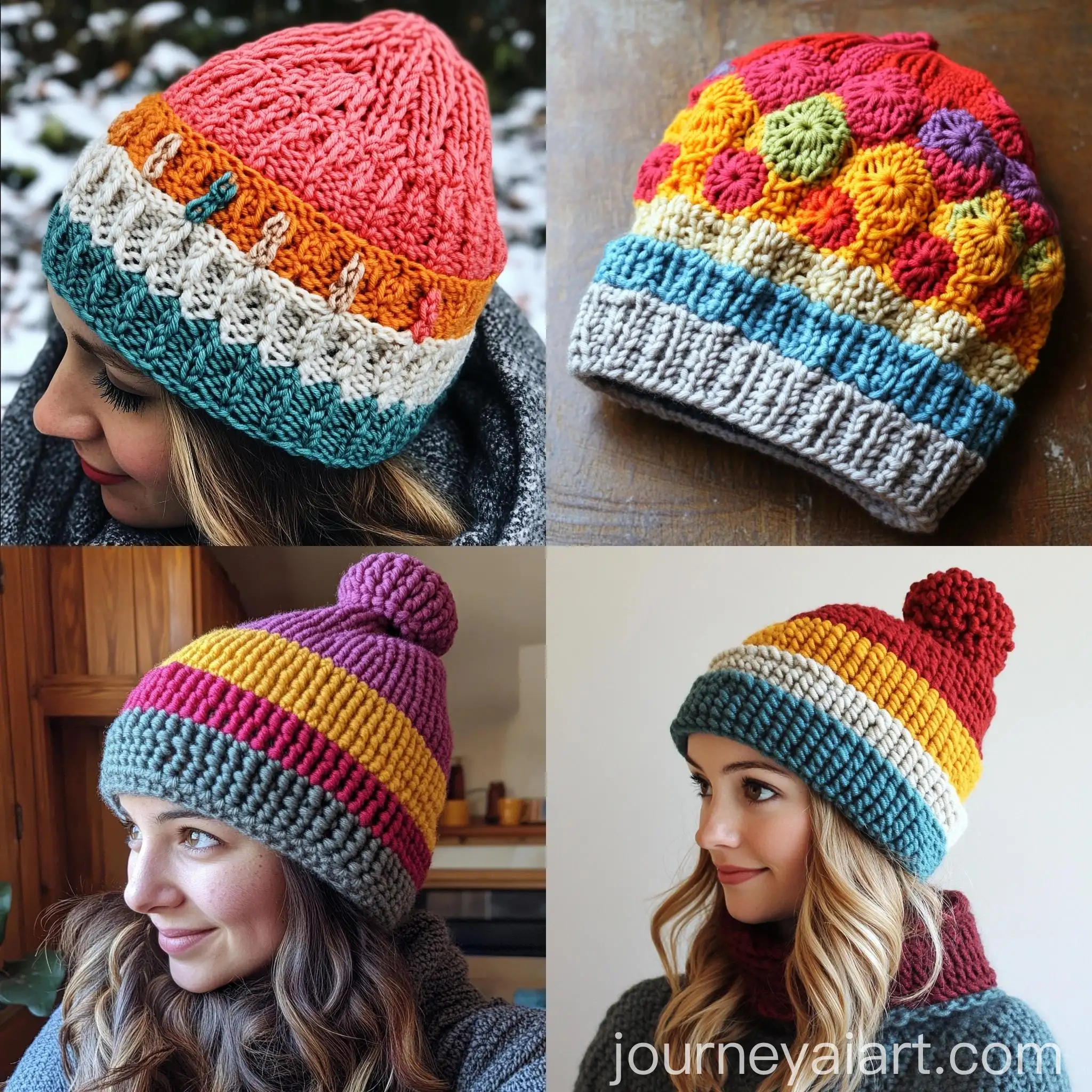 Colorful-Crocheted-Beanies-with-Good-Color-Combinations
