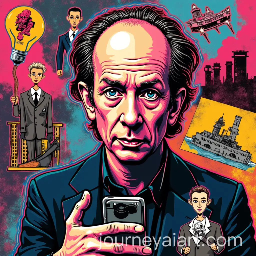 Pop-Art-Collage-with-Cornelius-Castoriadis-and-Modern-Tech-Culture