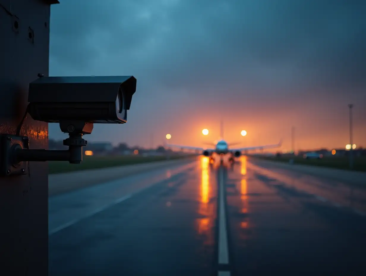 Airport-Runway-Surveillance-Camera-Captures-Dusk-Takeoff-Scene