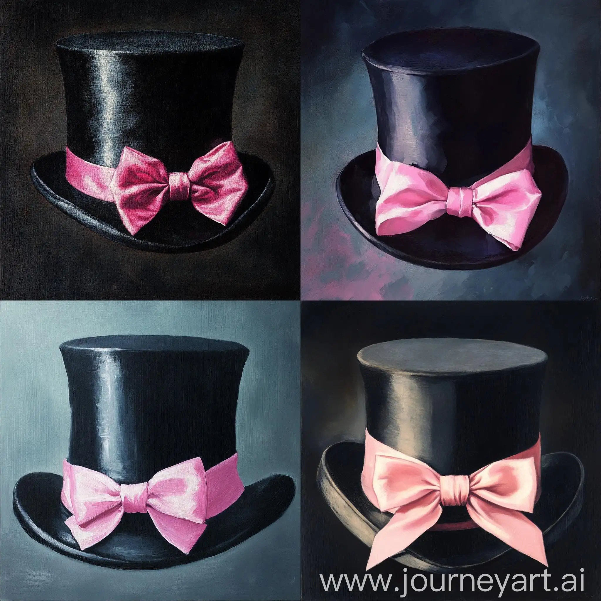 Old-Style-Black-TopHat-with-Pink-Bow-on-White-Background