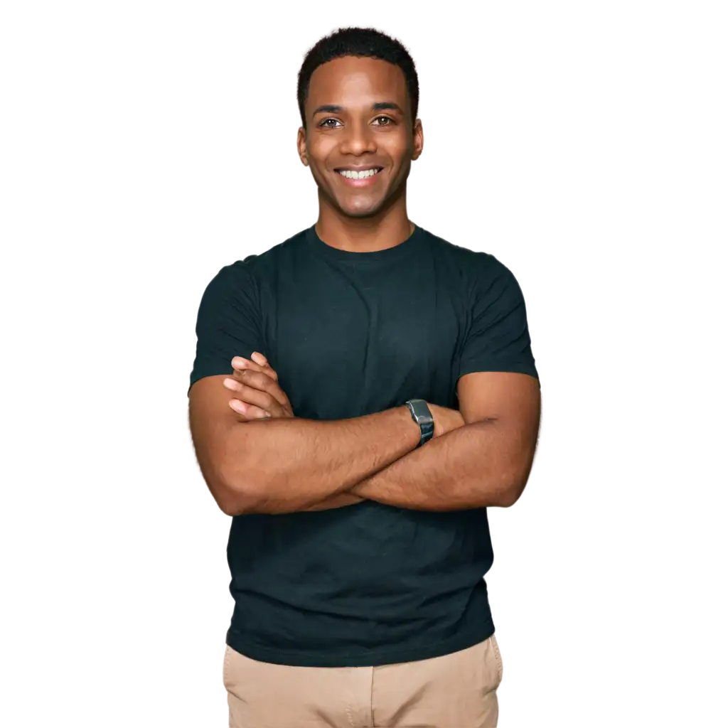 Smiling-Black-Man-at-Home-in-a-Black-TShirt-HighQuality-PNG-for-Versatile-Use