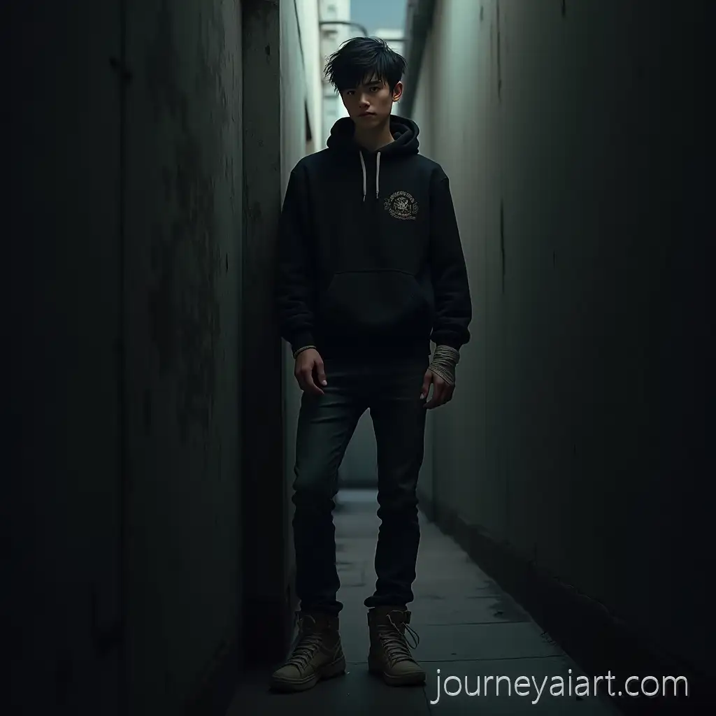 Athletic-Young-Man-in-Dark-Alley-with-Combat-Bandages-and-Gritty-Urban-Vibe