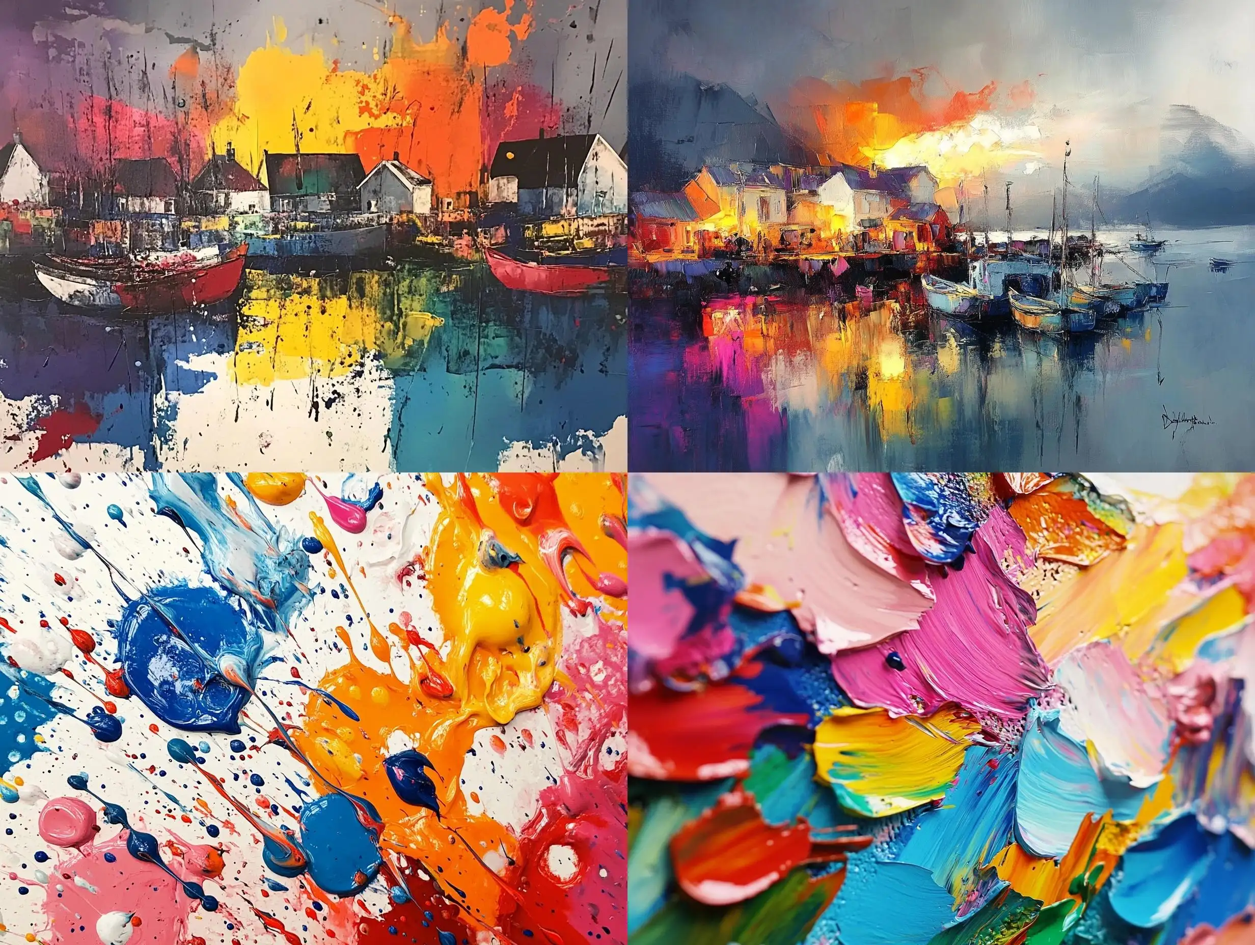 Abstract-Fishing-Village-Painted-with-Vibrant-Paint-Splashes