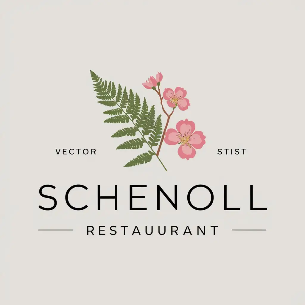 a vector logo design,with the text "Schenoll", main symbol:fern and pink blossoms,Minimalistic,be used in Restaurant industry,clear background