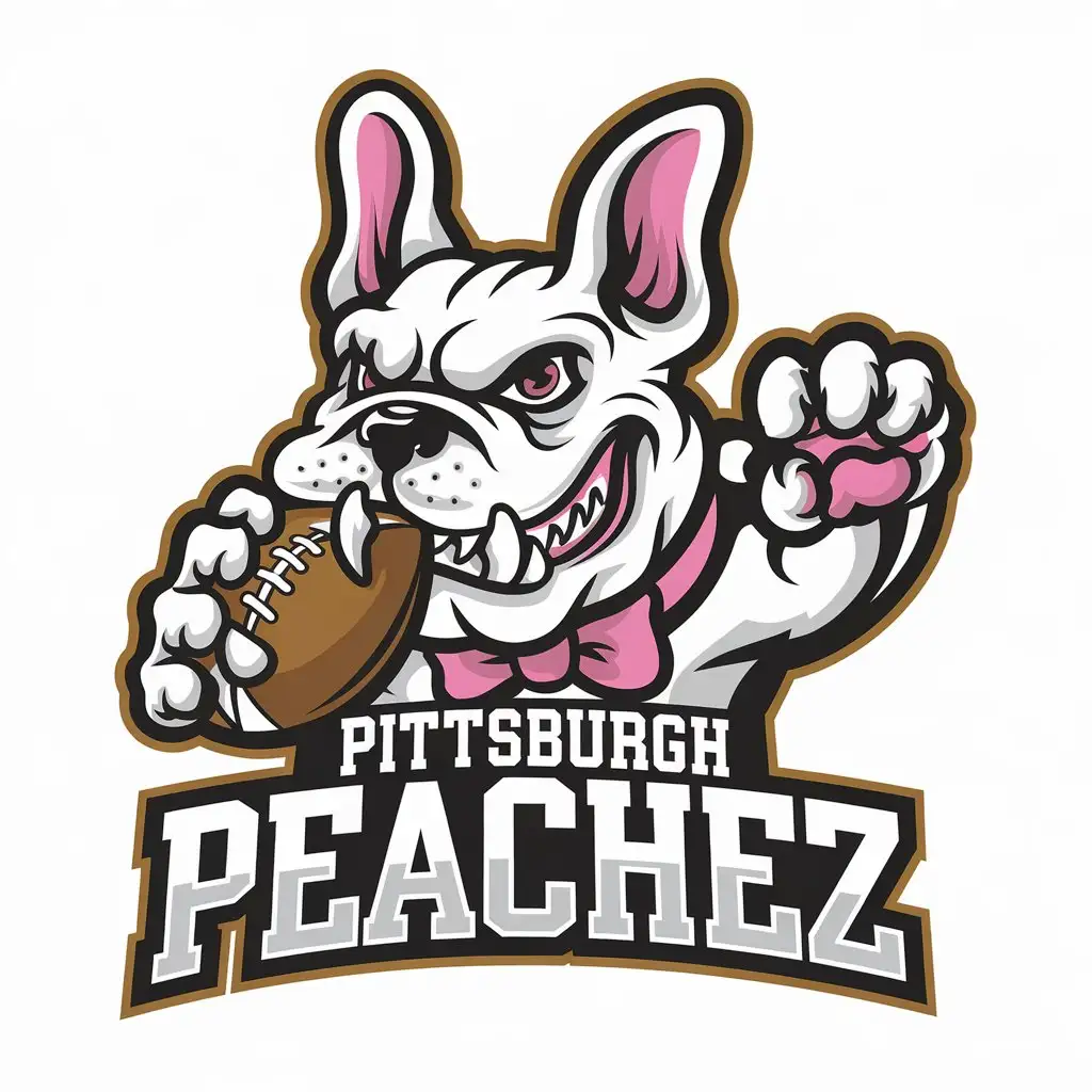 LOGO Design for Pittsburgh Peachez Fierce French Bulldog with Pink Bowtie and Football