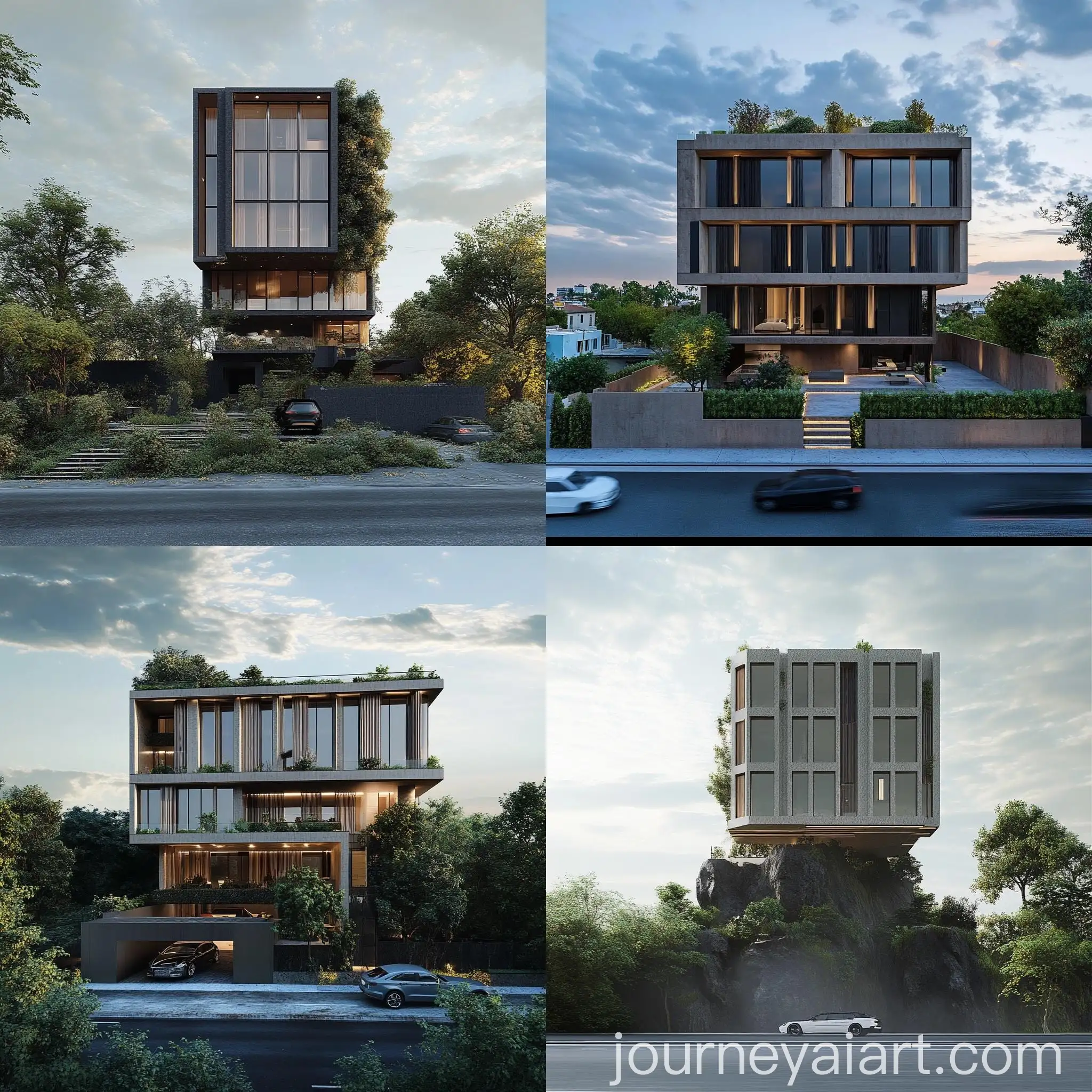 Modern-Office-Building-Exterior-with-Glass-Facade-and-Greenery