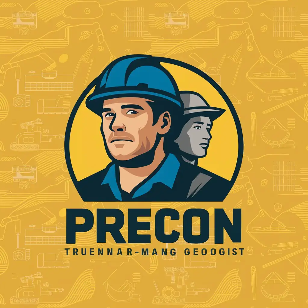 LOGO Design for PRECON Trustworthy BlueHelmeted Miner and Geologist in Yellow Mining Operation Theme