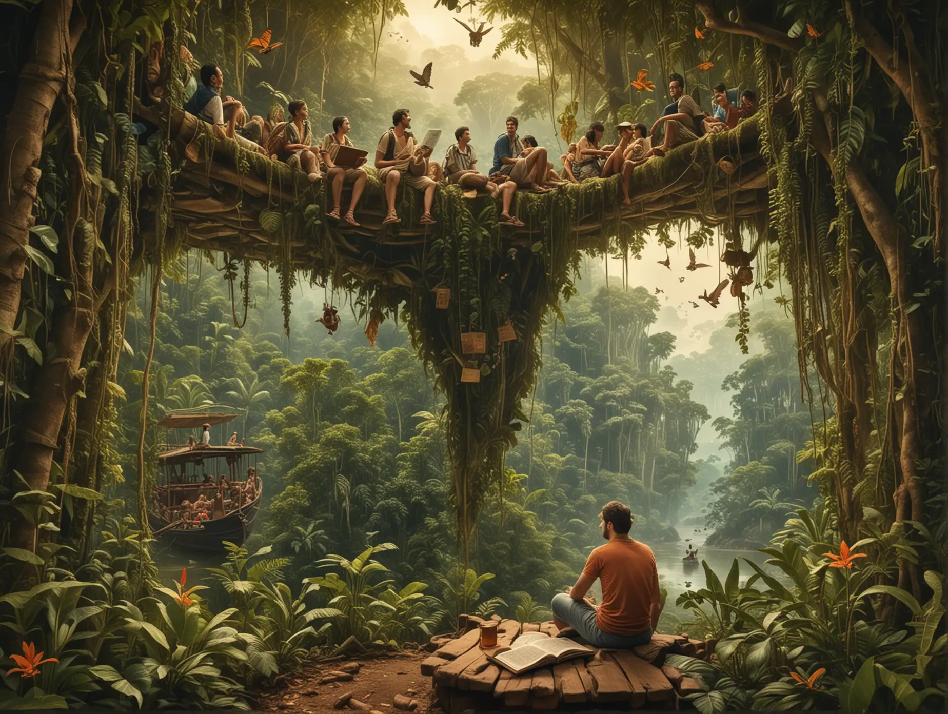 Traveler-Sharing-Adventures-Among-Jungle-Art