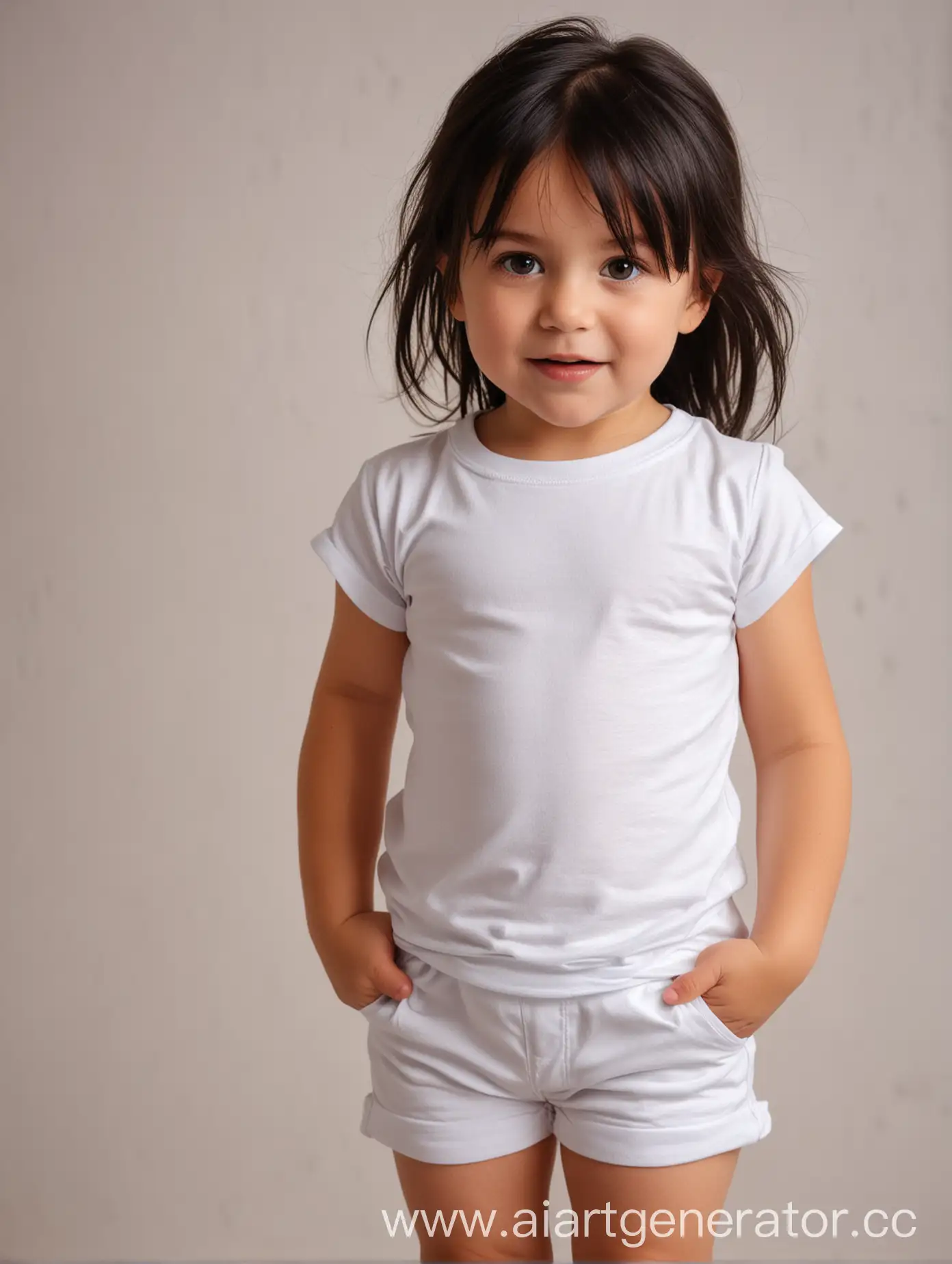 Toddler-Girl-in-White-TShirt-and-Shorts-with-Dark-Hair