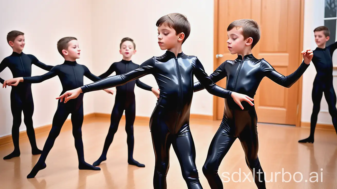 8YearOld-Boy-Dancing-in-Shiny-Black-Ballet-Suit-at-Party-with-Other-Boys