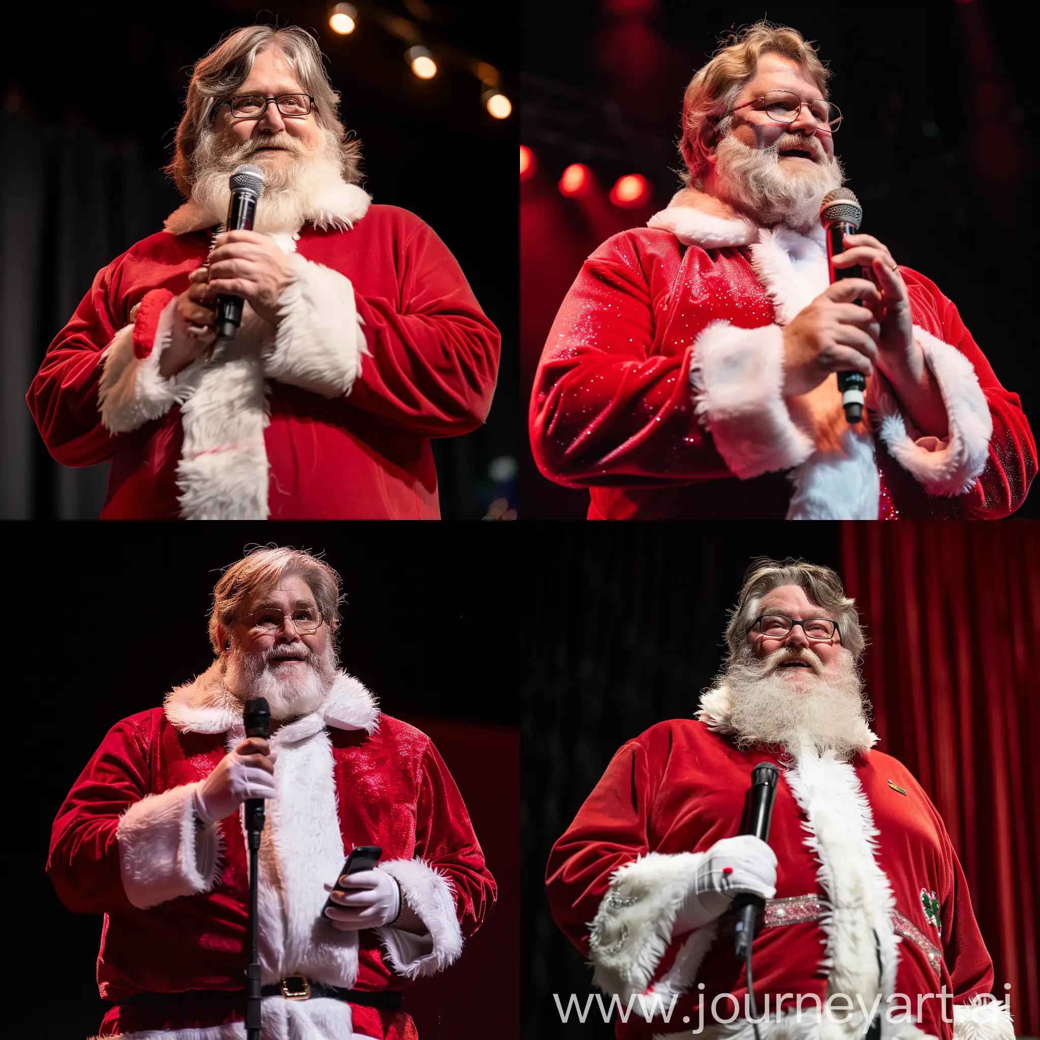 Gabe-Newell-Santa-Claus-Costume-Speech-on-Stage