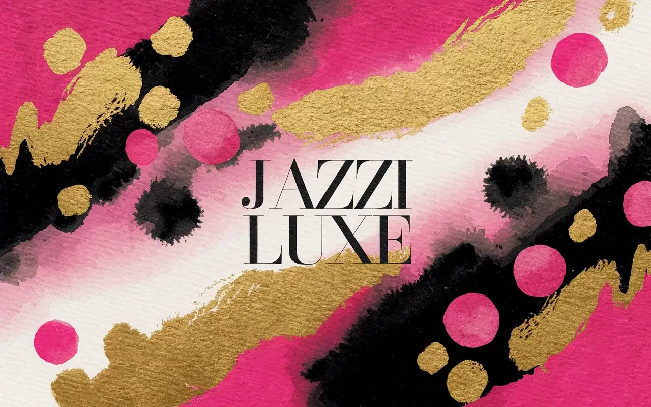 Minimalist Abstract Watercolor Art with JAZZI LUXE Text in Hot Pink and Gold