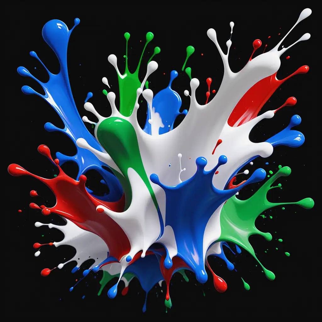 Vibrant Pixar Red White Blue and Green Paint Splash on Black Background