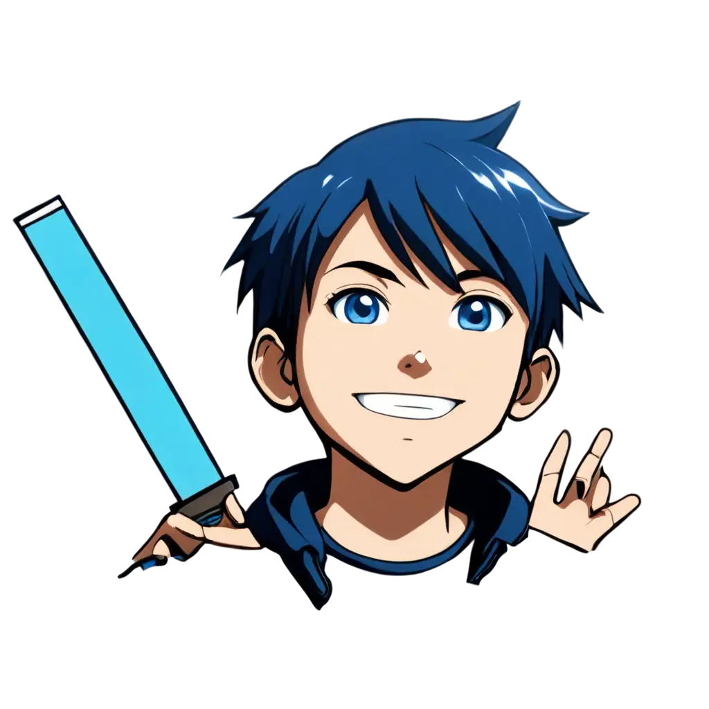 an anime cool kid logo in blue colour make it for a chat application logo and make sure to provide 60% face and 40% shoulders