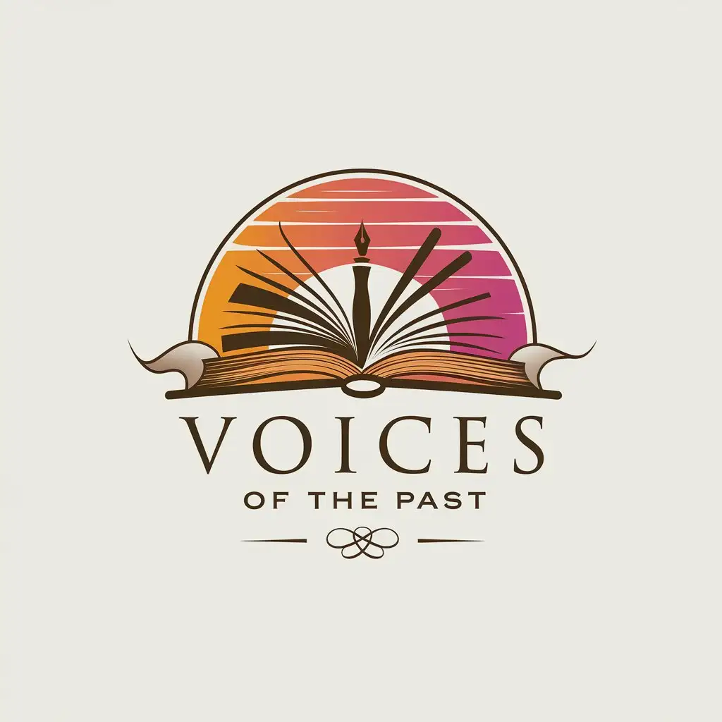 LOGO Design for Voices of the Past Open Book Sunset Colors and Storytelling Icons with Minimalistic Style