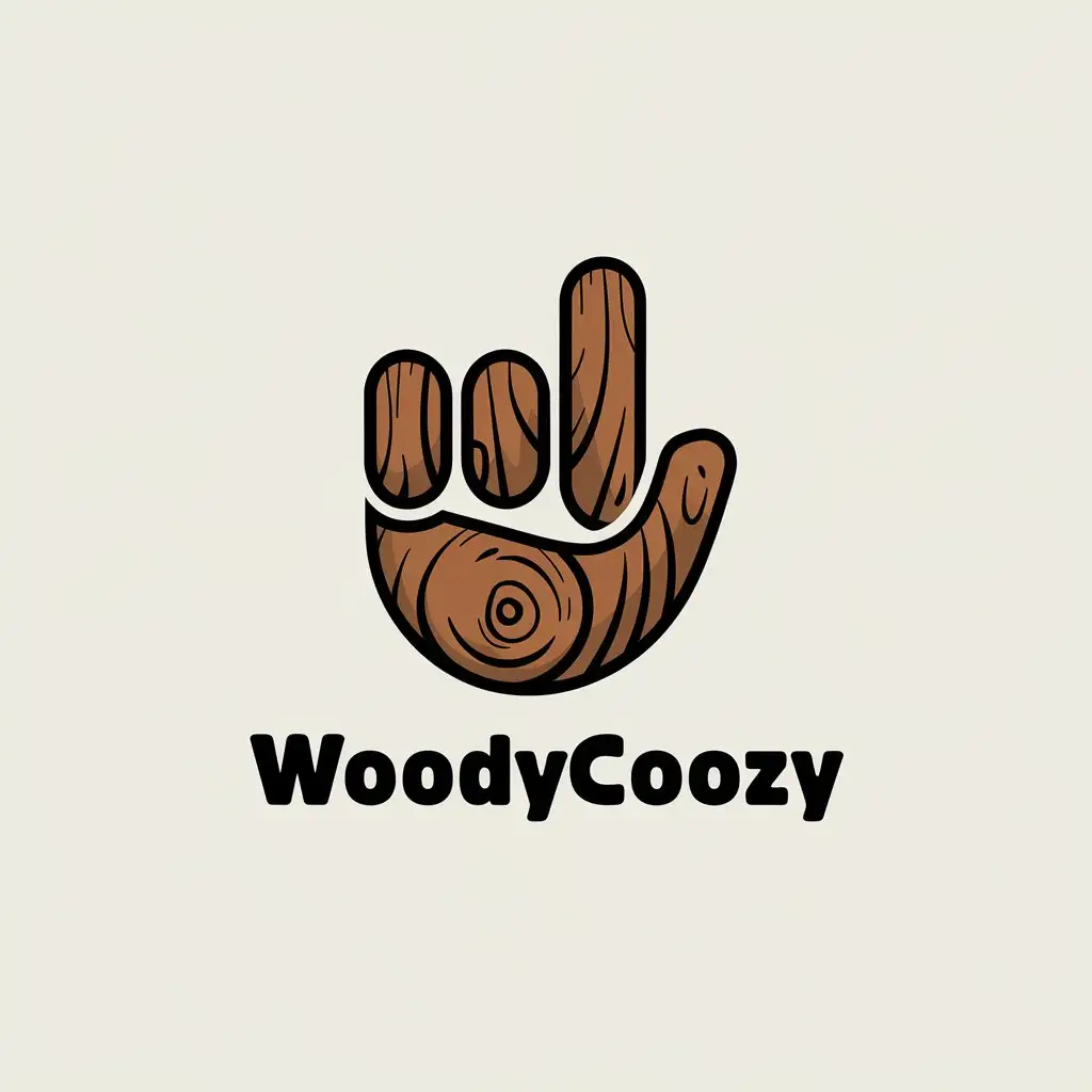 LOGO Design For WoodyCoozy Wooden Hand with Wood Carving Texture