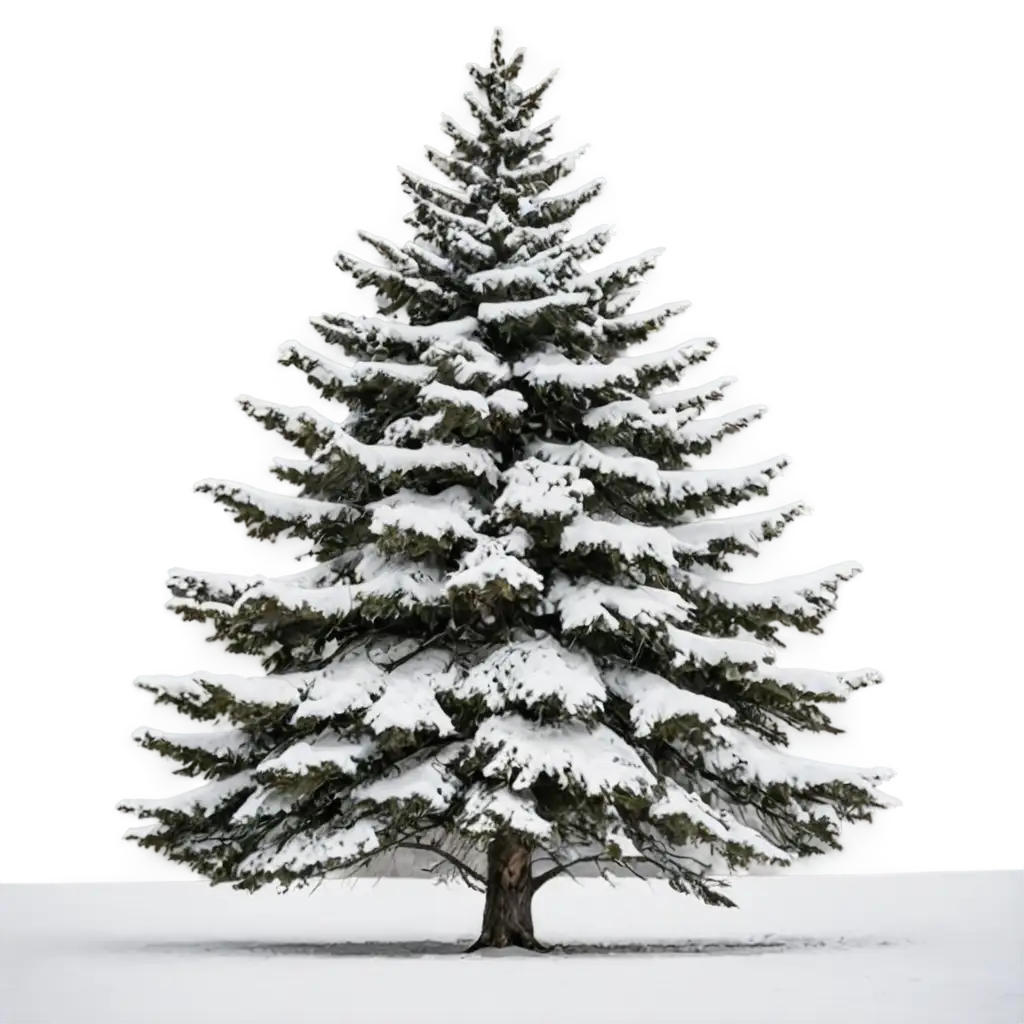 Stunning-PNG-of-a-Singular-Very-Wide-Pine-Tree-Covered-in-Snow