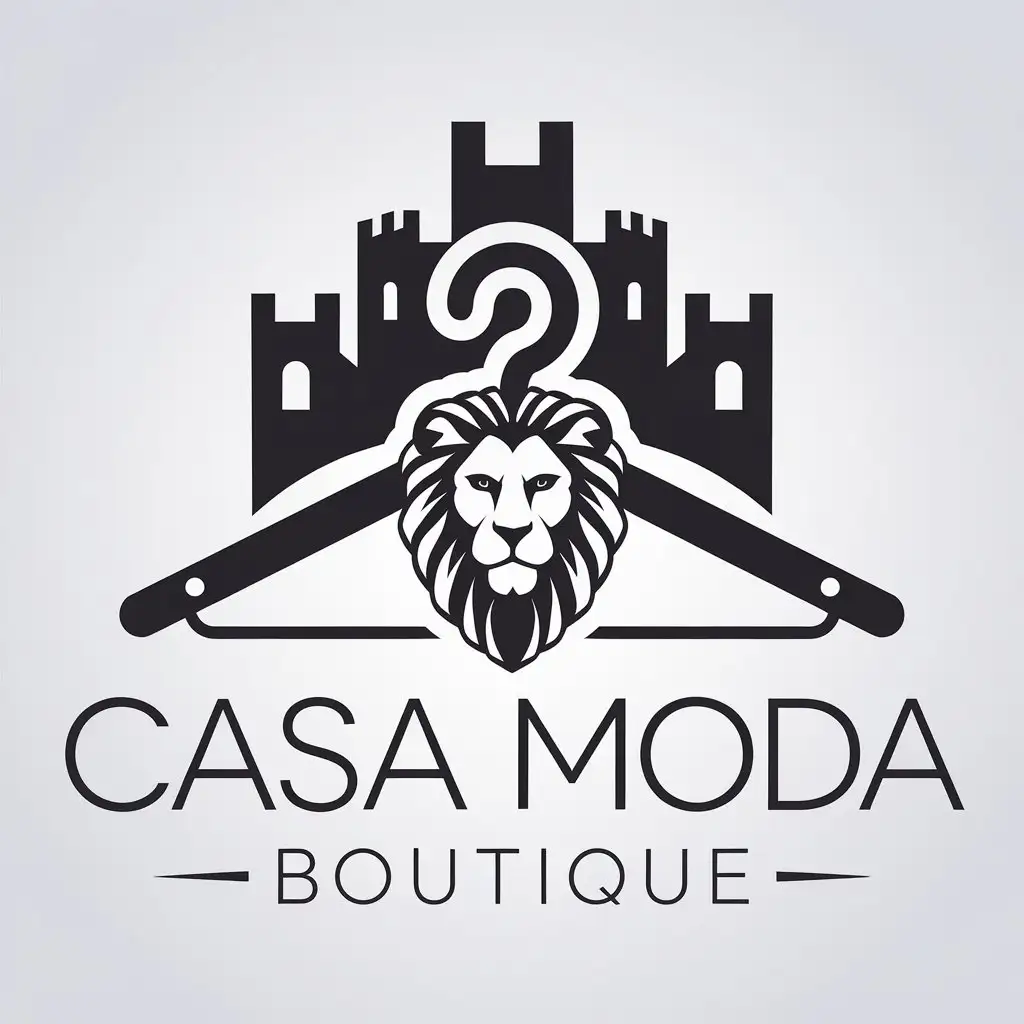 LOGO Design for CASA MODA Boutique Clothes Lion and Castle Theme with Moderate Style and Clear Background