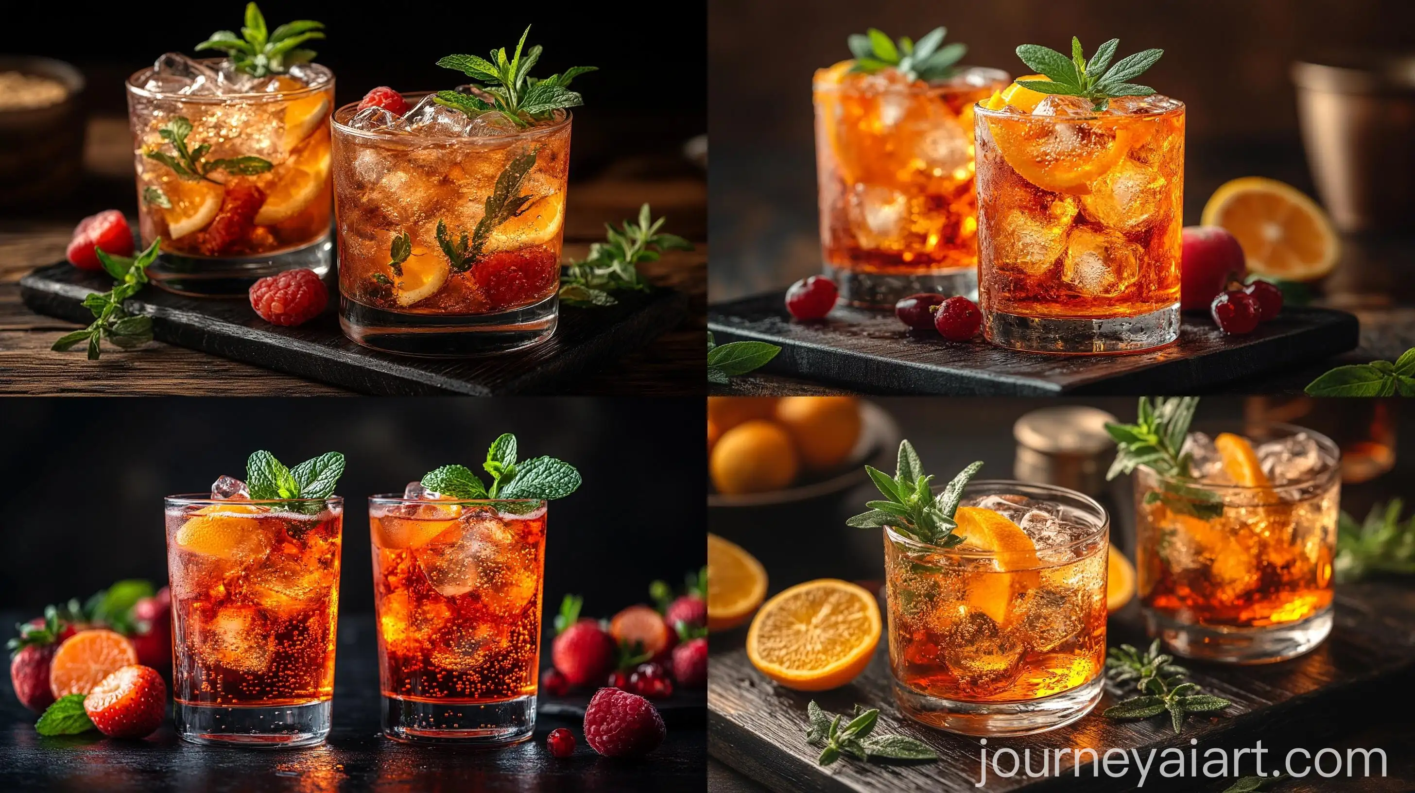 Two-Alcoholic-Cocktails-Gin-and-Tonic-Negroni-on-Black-Wooden-Background