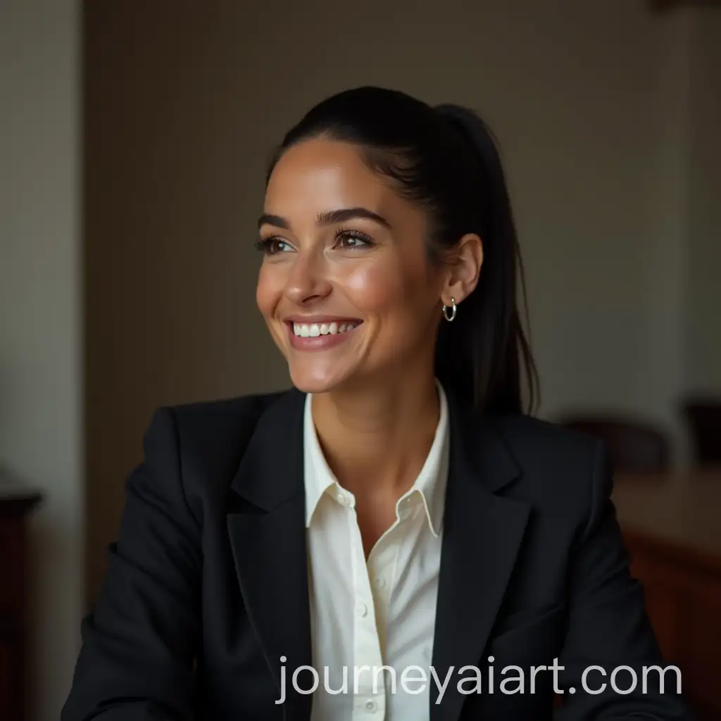 Confident-Young-Woman-in-Smart-Casual-Attire-with-CinematicAI-Art-Prompt-Expansion-Lighting