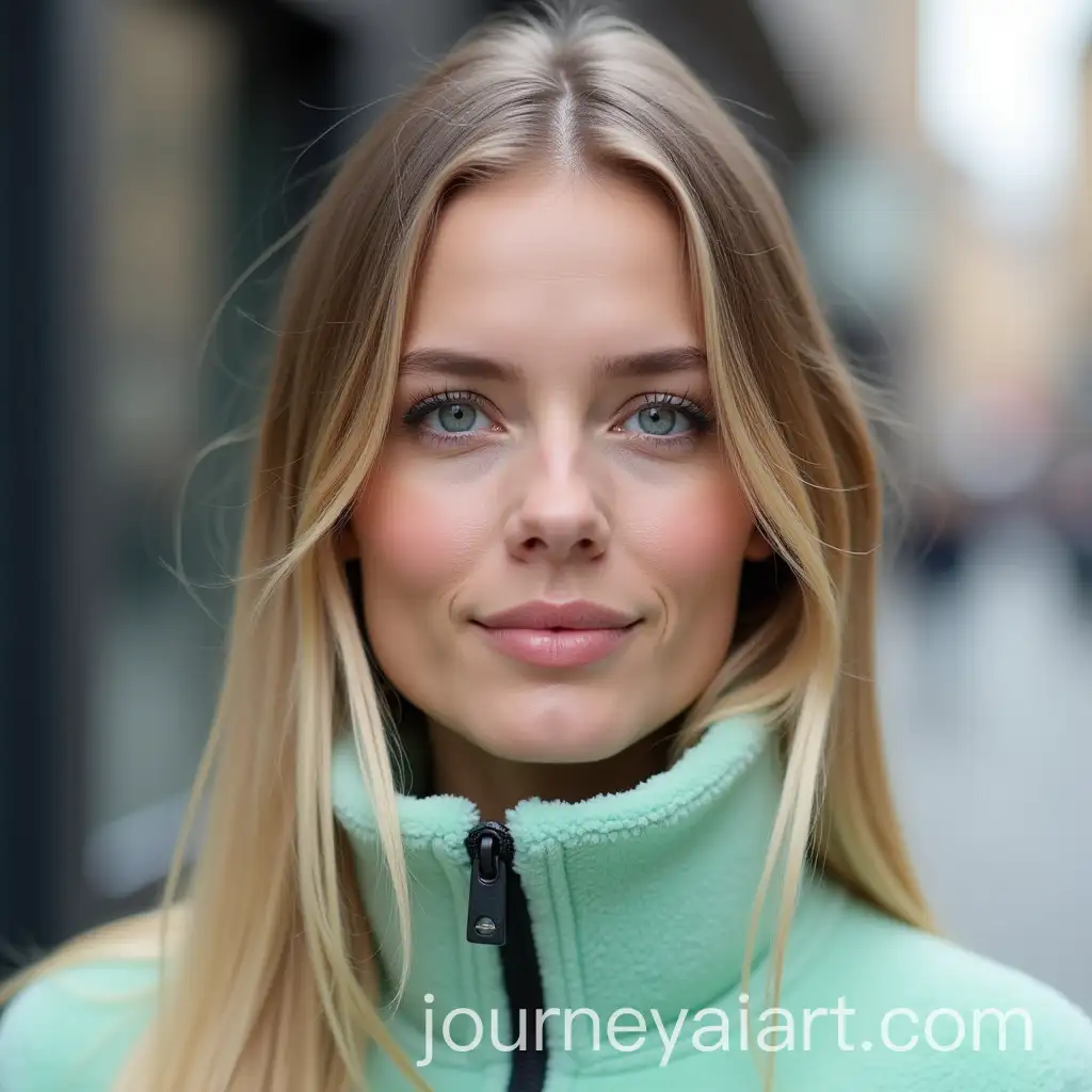 Portrait-of-a-Woman-in-Mint-Green-Fleece-in-an-UrbanAI-Image-Prompt-Expansion-Setting