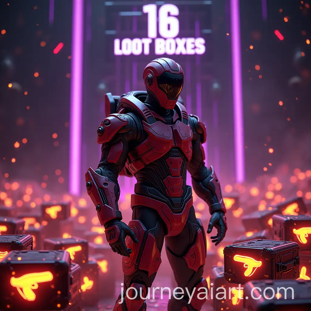 Futuristic-Soldier-Surrounded-by-ExplAI-Image-Prompt-Expansionoding-Loot-Crates-in-SciFi-Casino-Setting