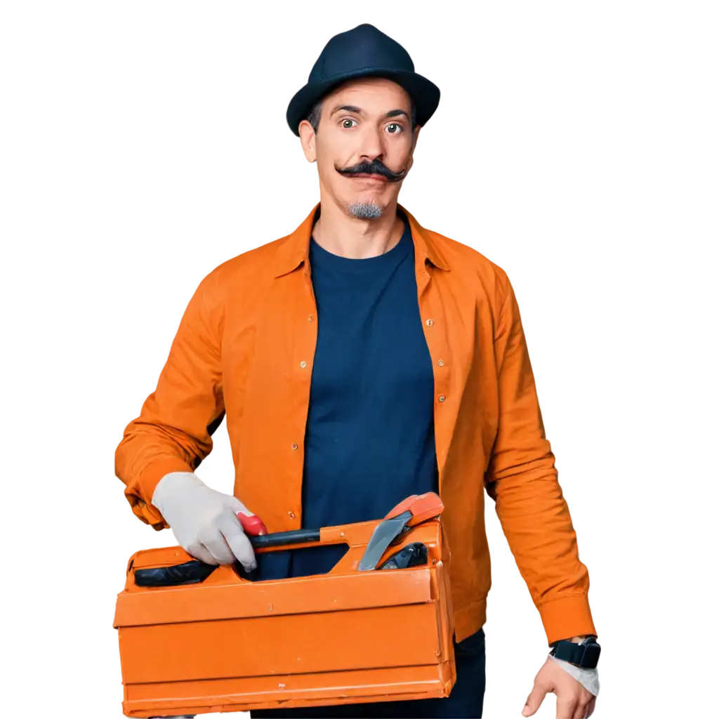 PNG-Image-of-a-MiddleAged-Person-with-a-Twisted-Mustache-Toolbox-Private-Drivers-Hat-and-Delivery-Bag