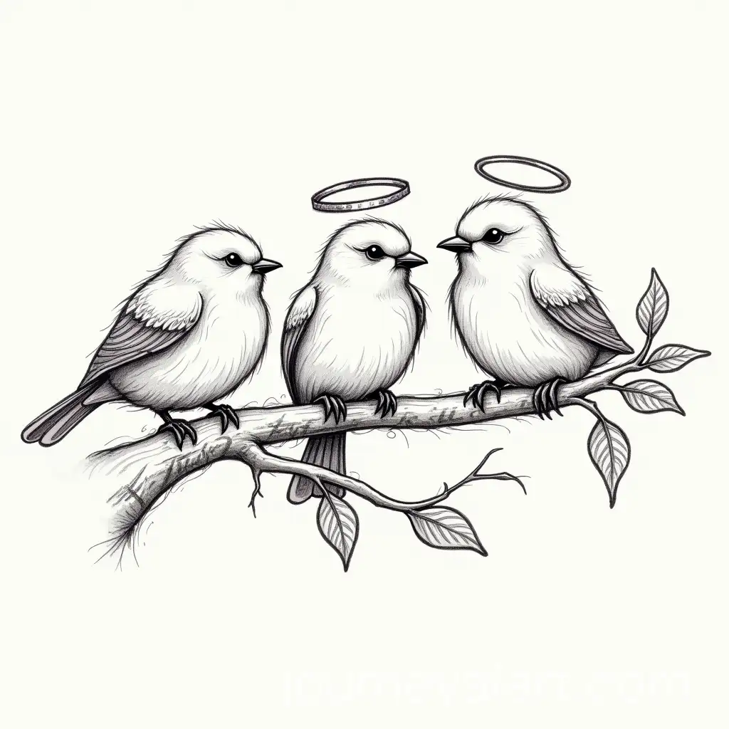 Tattoo-Sketch-of-Three-Birds-on-a-Branch-with-Trust-and-Money-Leaves