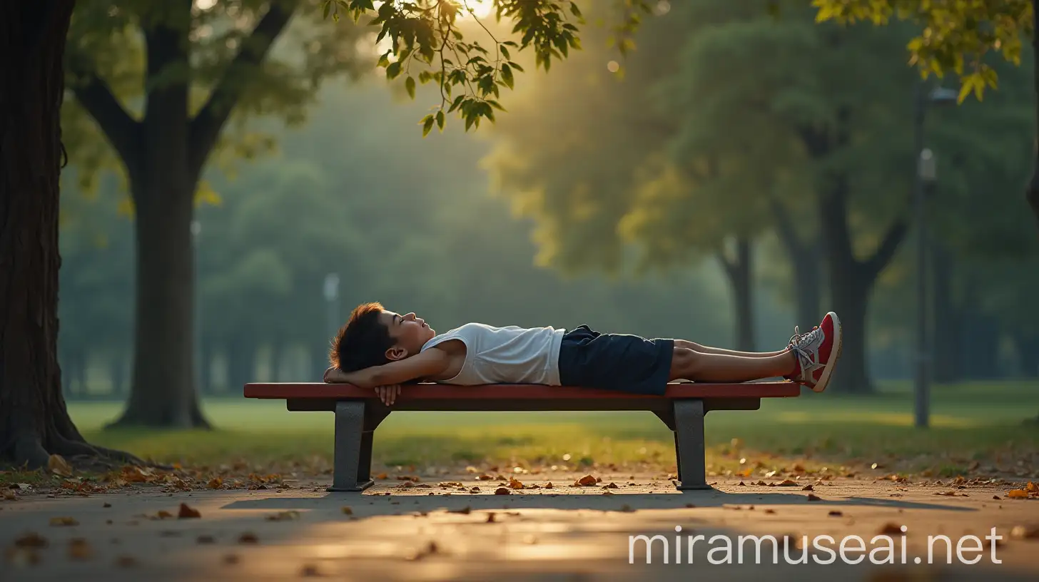 HyperRealistic Scene of a Kid Relaxing in a Park Gym in Delhi