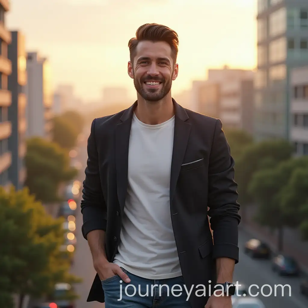 Portrait-of-a-Modern-Man-in-Casual-Blazer-with-Urban-Cityscape-Background