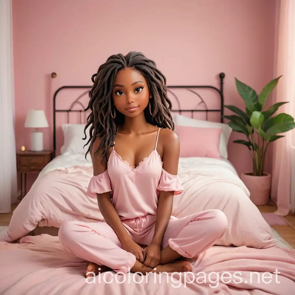 Beautiful-DarkSkinned-Woman-in-Soft-Pink-Pajamas-in-a-Cozy-Bedroom