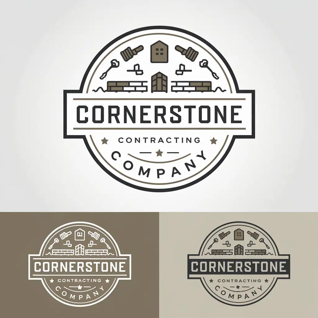 LOGO Design for Cornerstone Contracting Company Modern Circle with Construction Tools and Earthy Tones